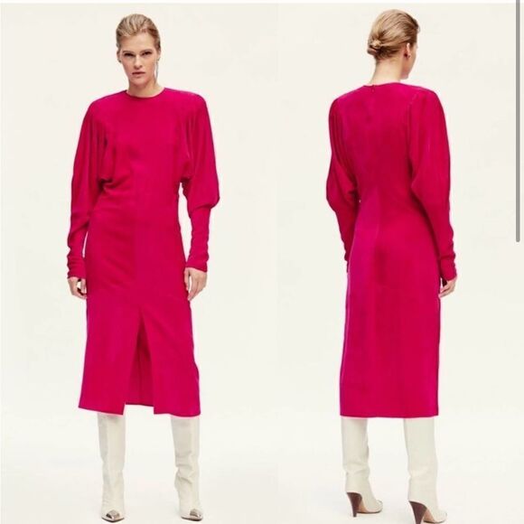 NEW Isabel Marant Venia Corduroy Midi Dress Fuschia Hot Pink Size 36 Small - Picture 16 of 16